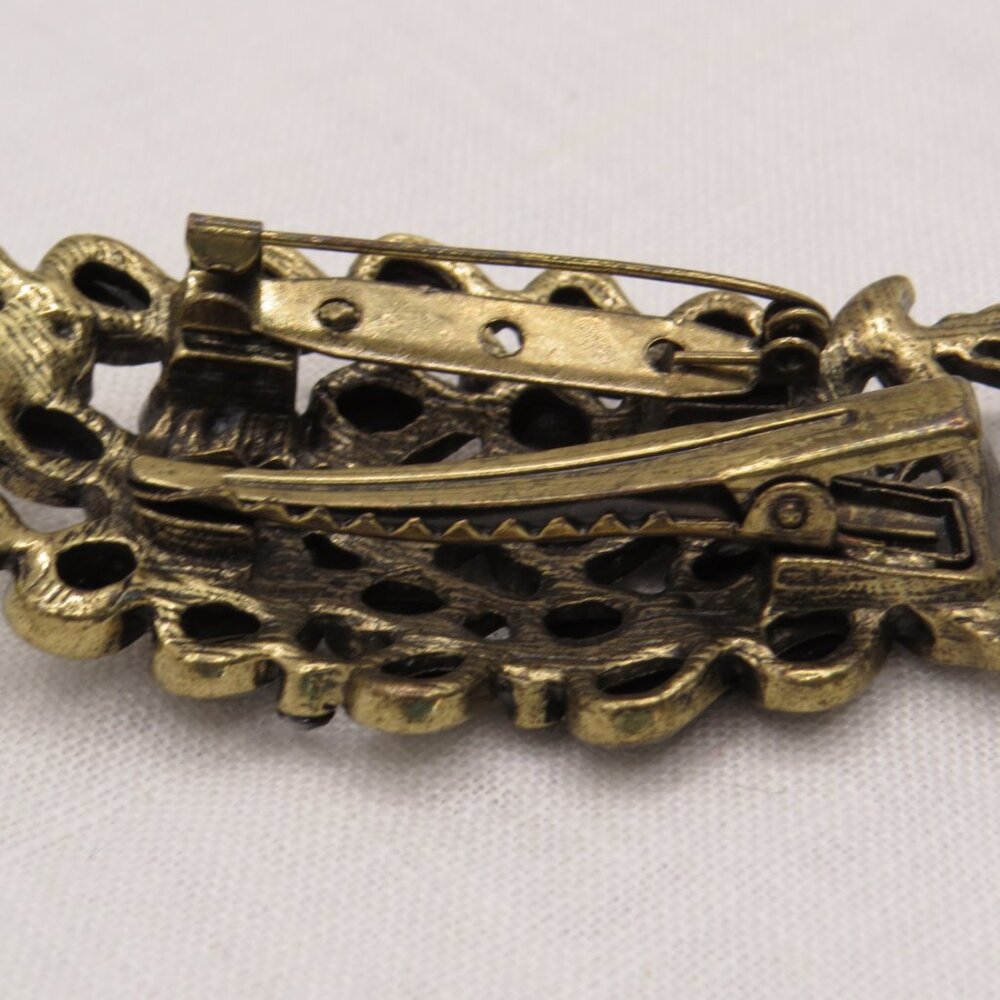 Vintage Peacock Hair Clip/Brooch Pin Teardrop Rhinestones -missing 2 tiny stones - Picture 5 of 9